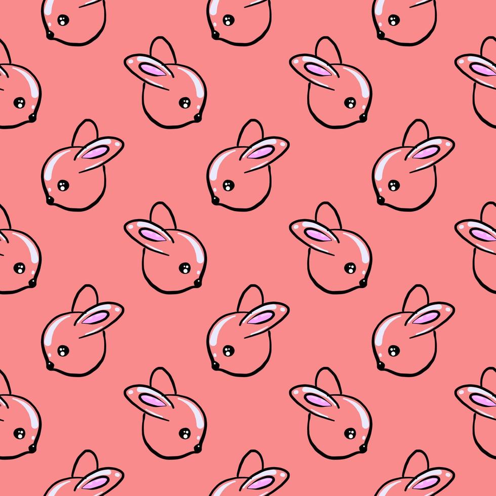 Bunny heads, seamless pattern on white background. vector