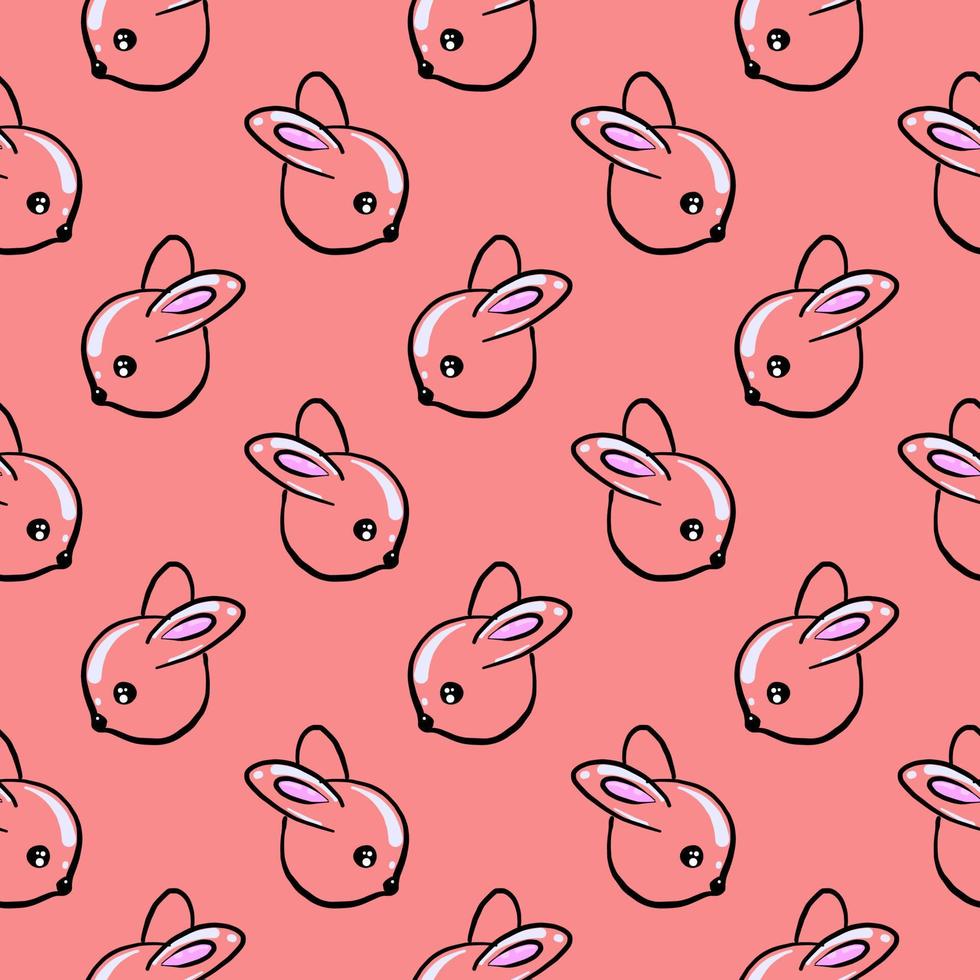 Bunny heads, seamless pattern on white background. vector