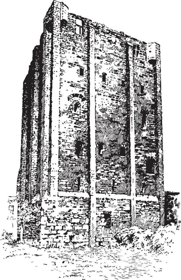 Tower of Beaugency, part of the city,  vintage engraving. vector