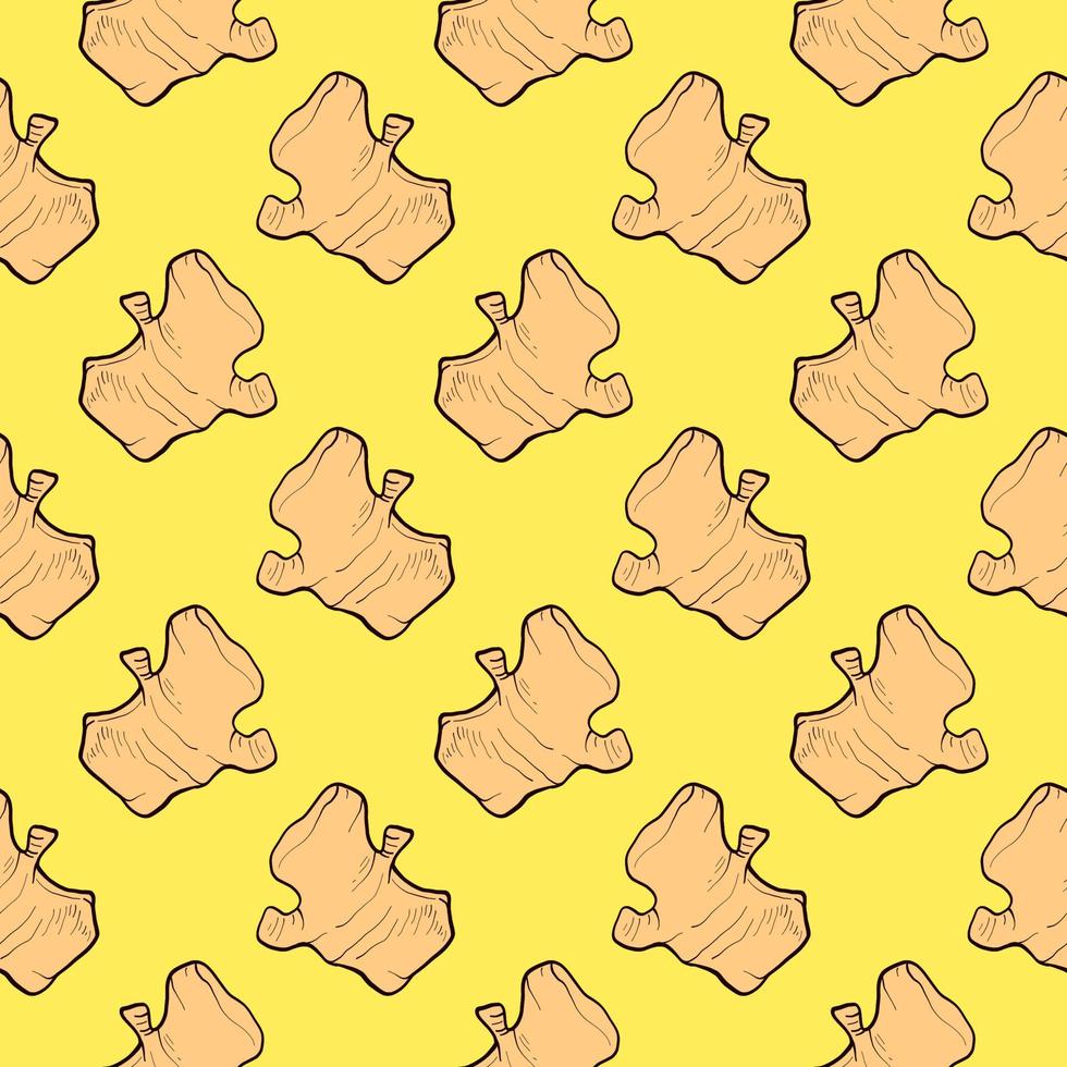 Small ginger plant , seamless pattern on a yellow background. vector
