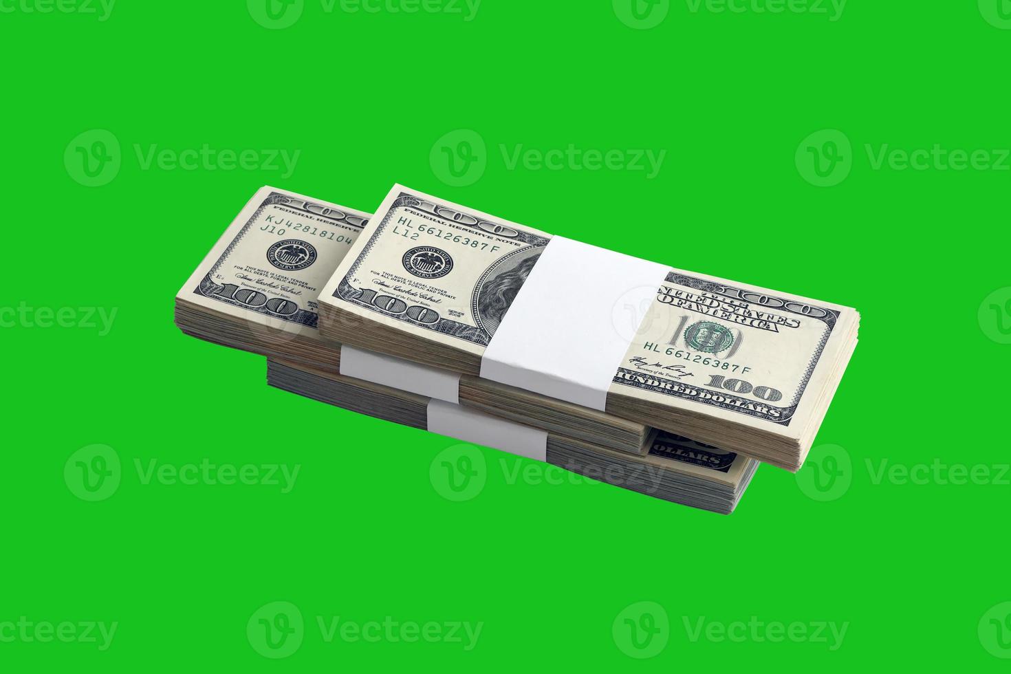 Bundle of US dollar bills isolated on chroma keyer green. Pack of american money with high resolution on perfect green mask photo