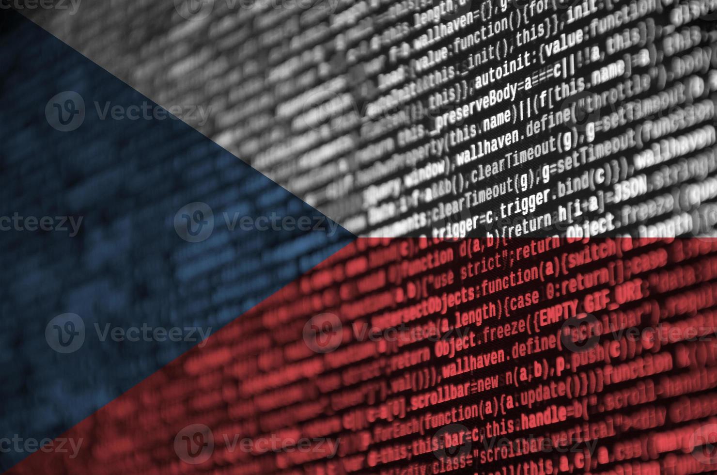Czech flag is depicted on the screen with the program code. The concept of modern technology and site development photo