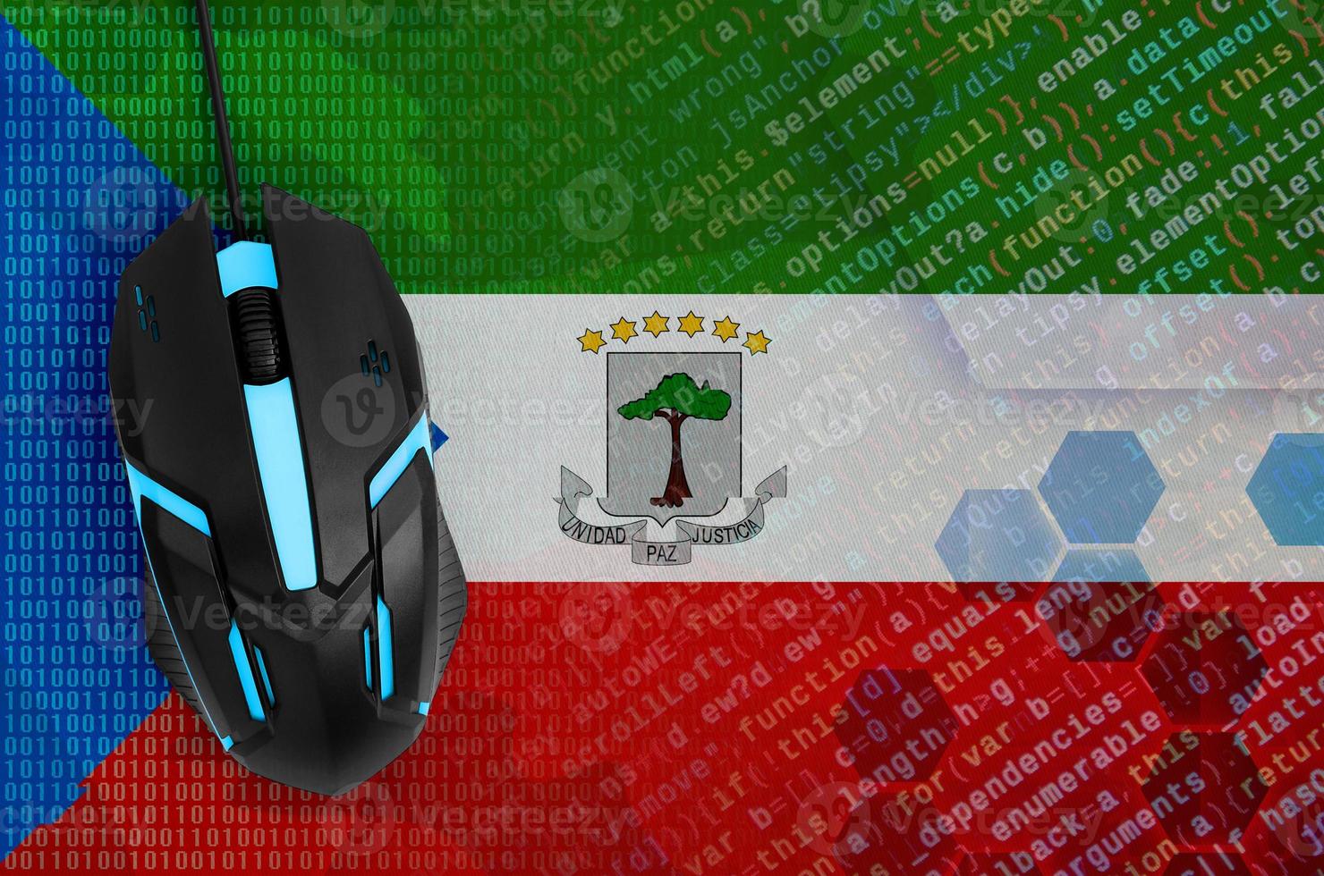Equatorial Guinea flag and computer mouse. Digital threat, illegal actions on the Internet photo