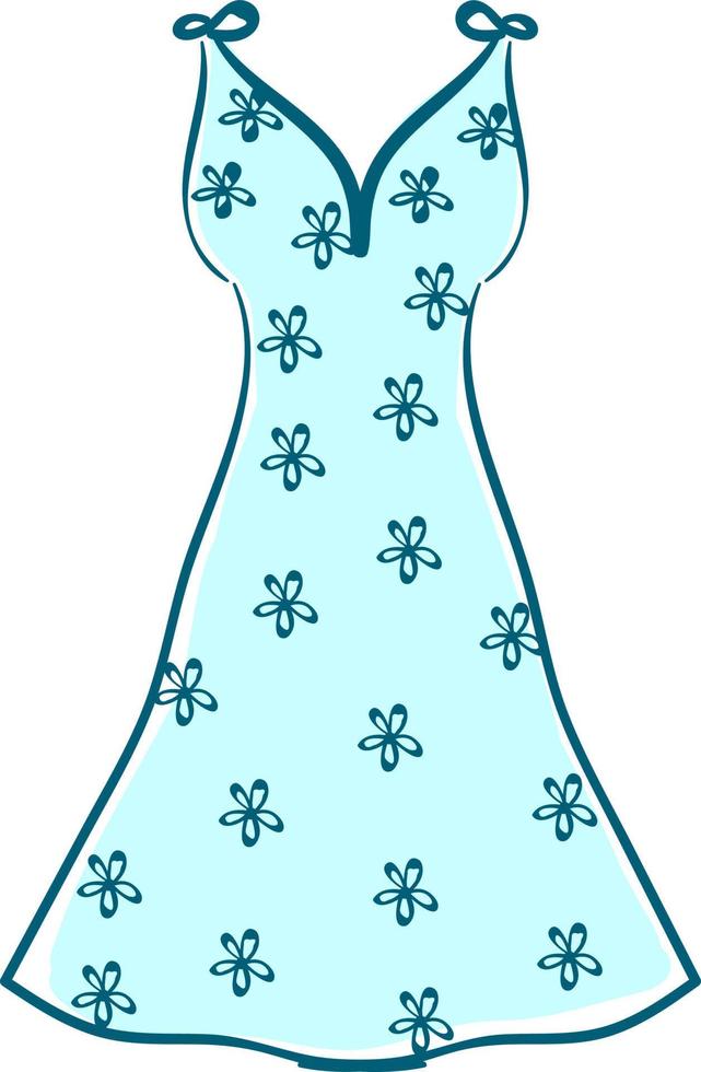 Blue flower dress, illustration, vector on white background.