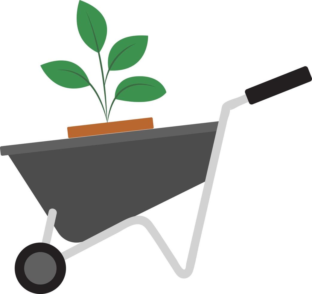 Plant in rolling cart, illustration, vector on white background.