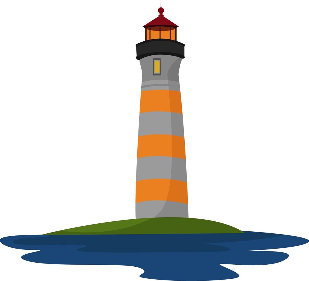 Tall lighthouse, illustration, vector on white background.