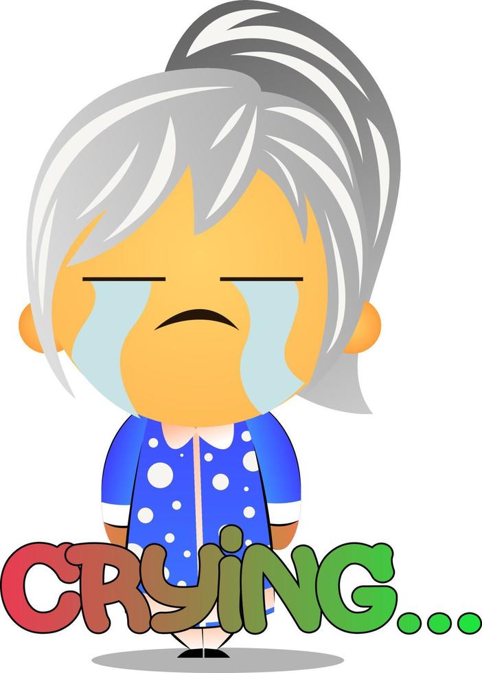 Grandma crying, illustration, vector on white background.