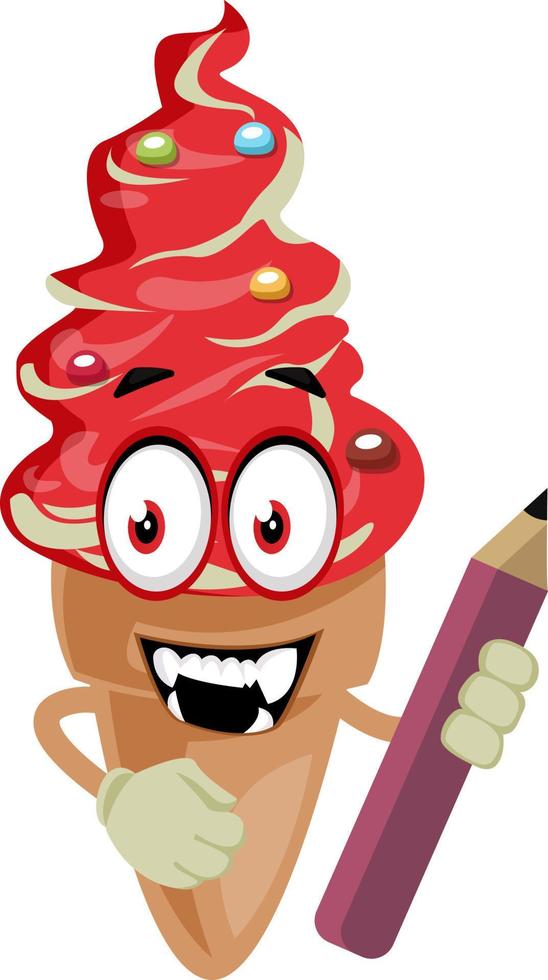 Ice cream with pen, illustration, vector on white background.