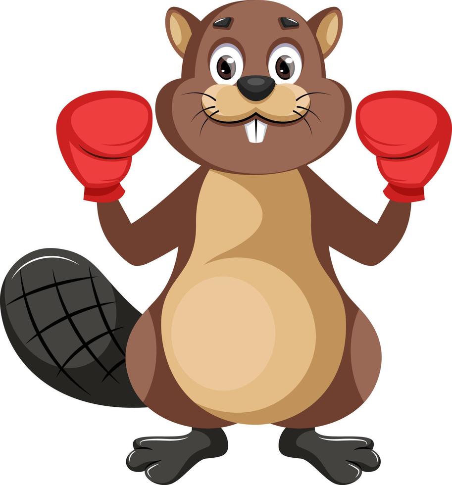 Beaver with boxing gloves, illustration, vector on white background.