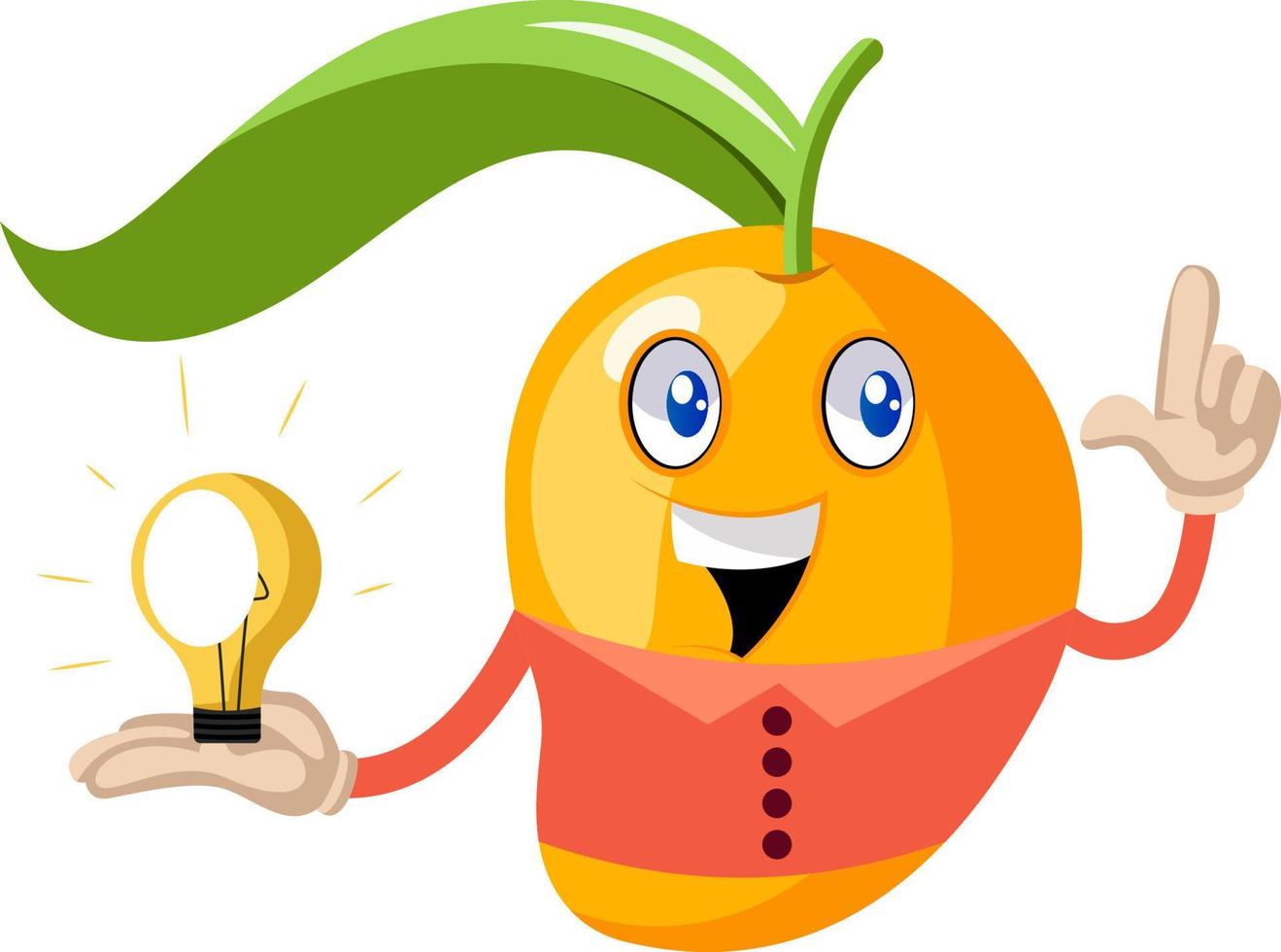 Mango with lighting bulb, illustration, vector on white background.