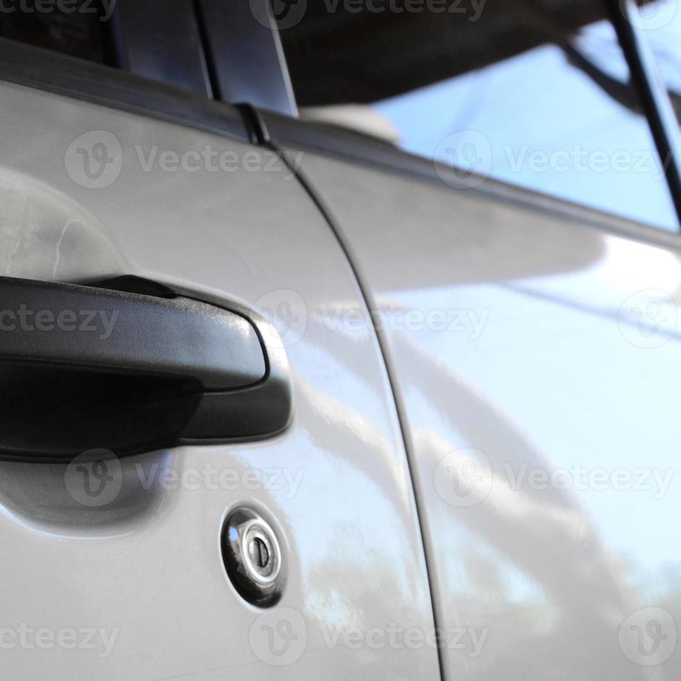 Close up black car door handle. Car equipment photo