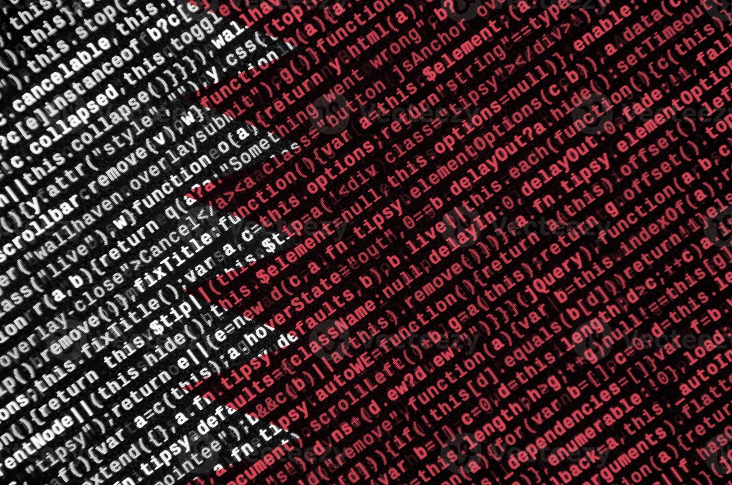 Bahrain flag is depicted on the screen with the program code. The concept of modern technology and site development photo