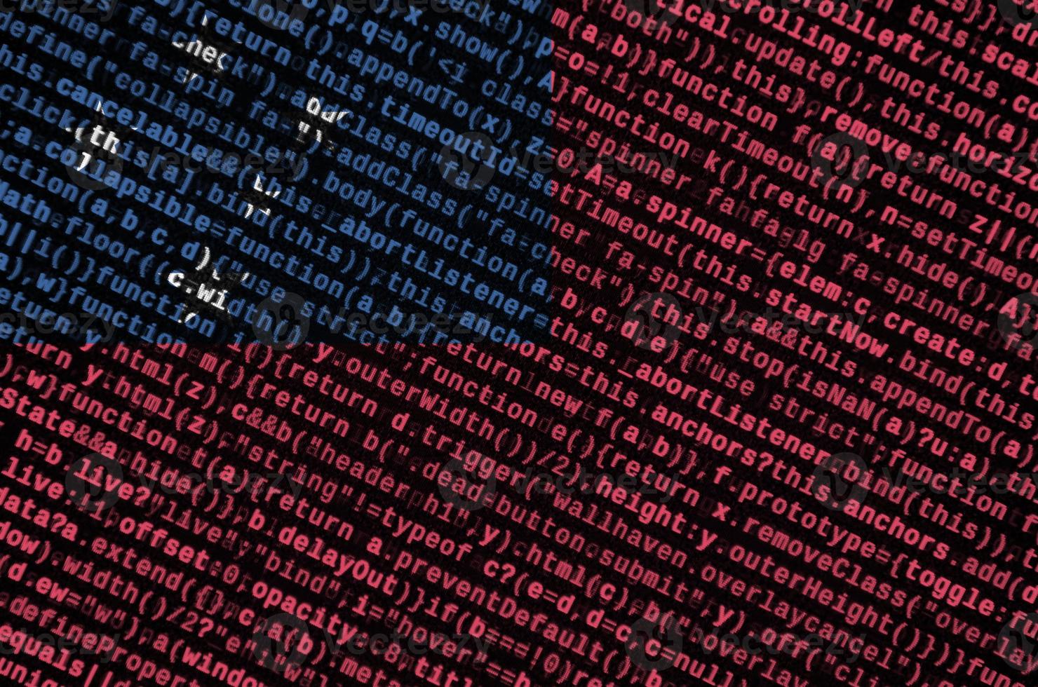 Samoa flag is depicted on the screen with the program code. The concept of modern technology and site development photo