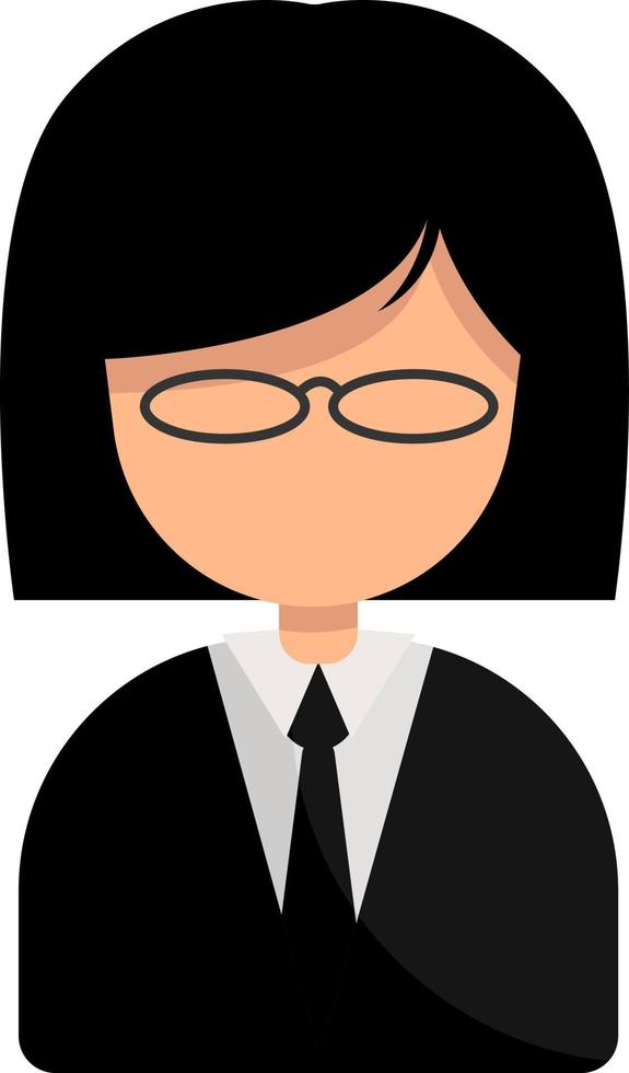 chica con el pelo corto y negro y gafas, ilustración, vector sobre fondo blanco.