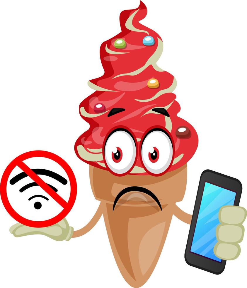 Ice cream with no wifi, illustration, vector on white background.