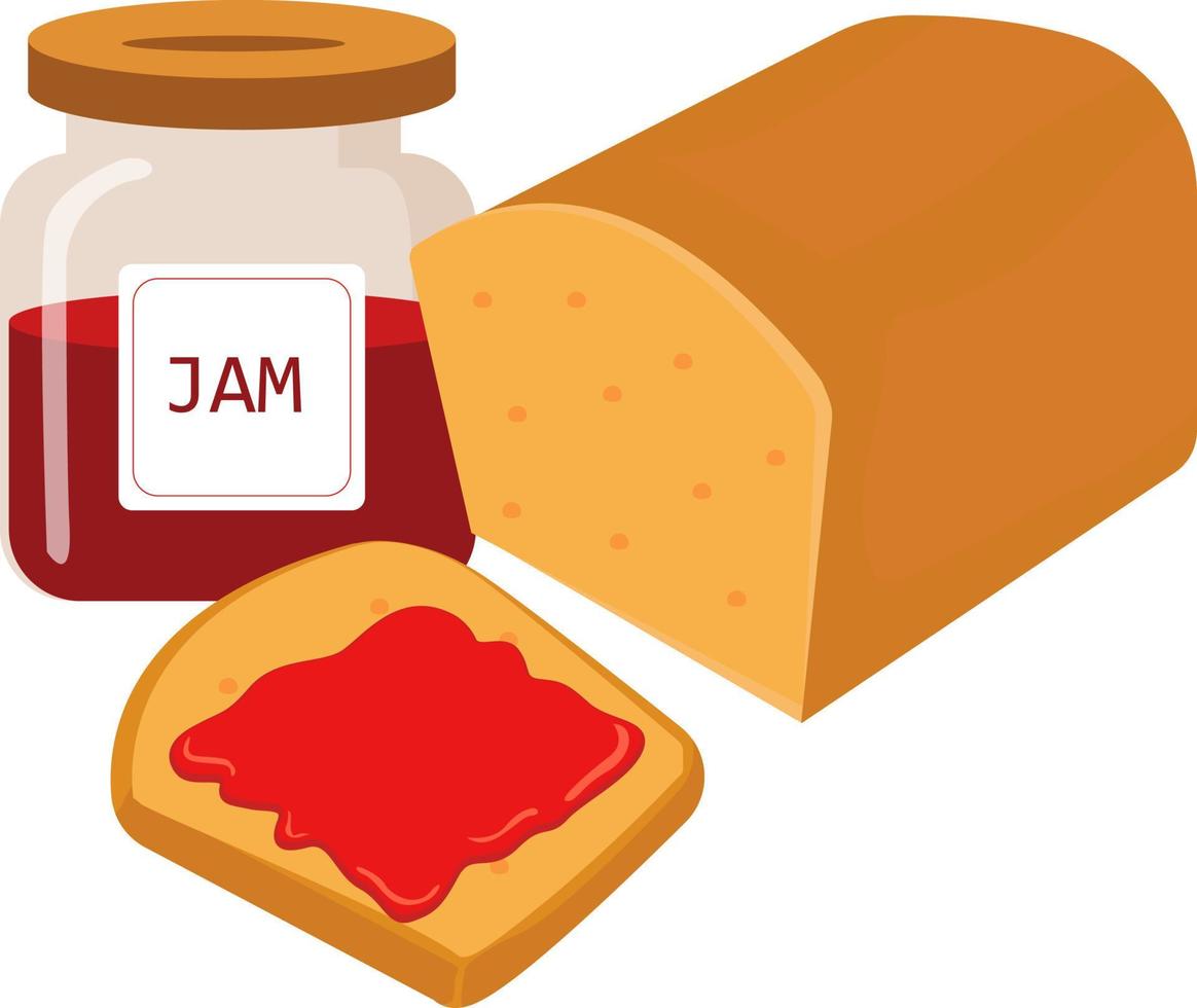 Bread and jam ,illustration, vector on white background.