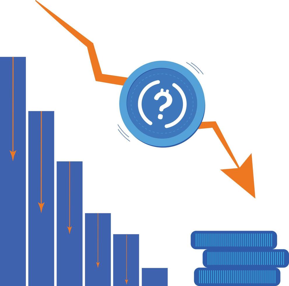 Bitcoin. Stablecoin TerraUSD. Terra LUNA coin cryptocurrency token. Cryptocurrency price falls, trading crisis and collapse. The financial pyramid is about to burst and collapse. Vector illustration