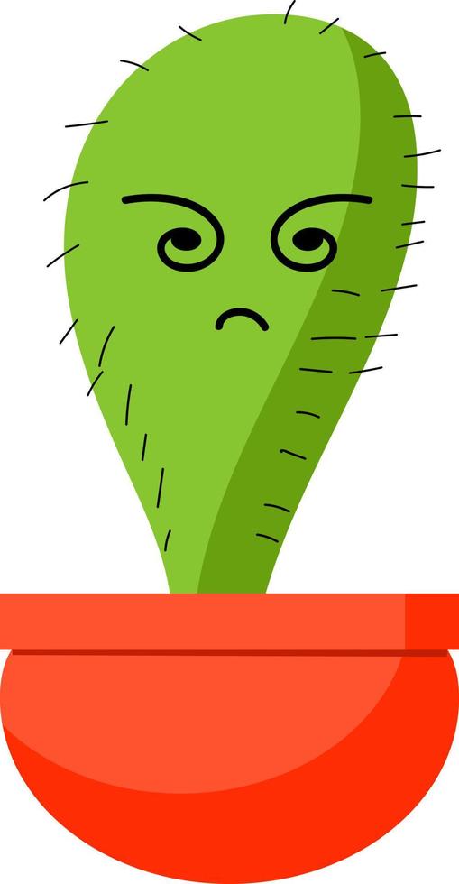 Triste cactus, ilustración, vector sobre fondo blanco.