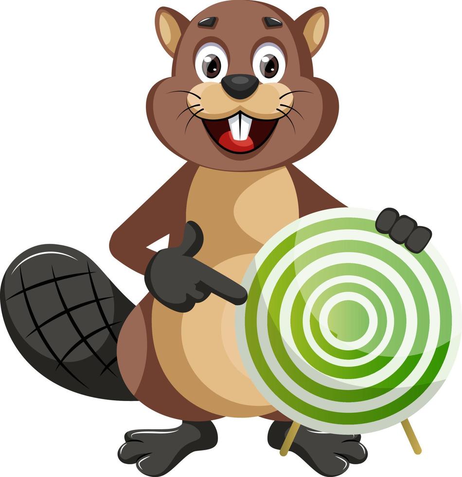 Beaver holding target, illustration, vector on white background.