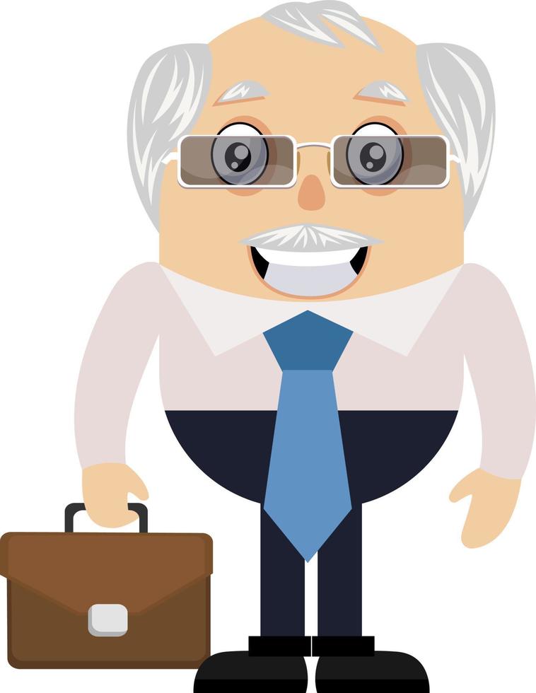 Old man with suitcase, illustration, vector on white background.