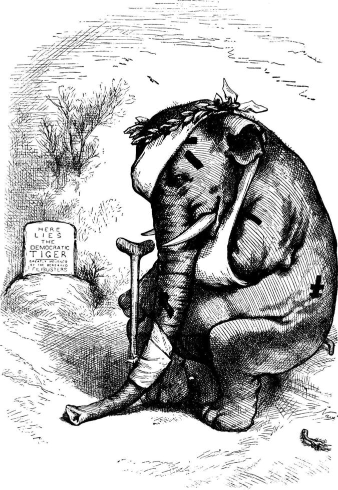 Disappointed and Injured Elephant, vintage illustration. vector