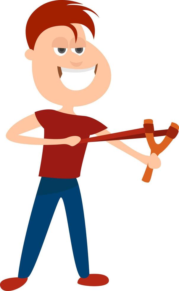 Man with shooting sling, illustration, vector on white background