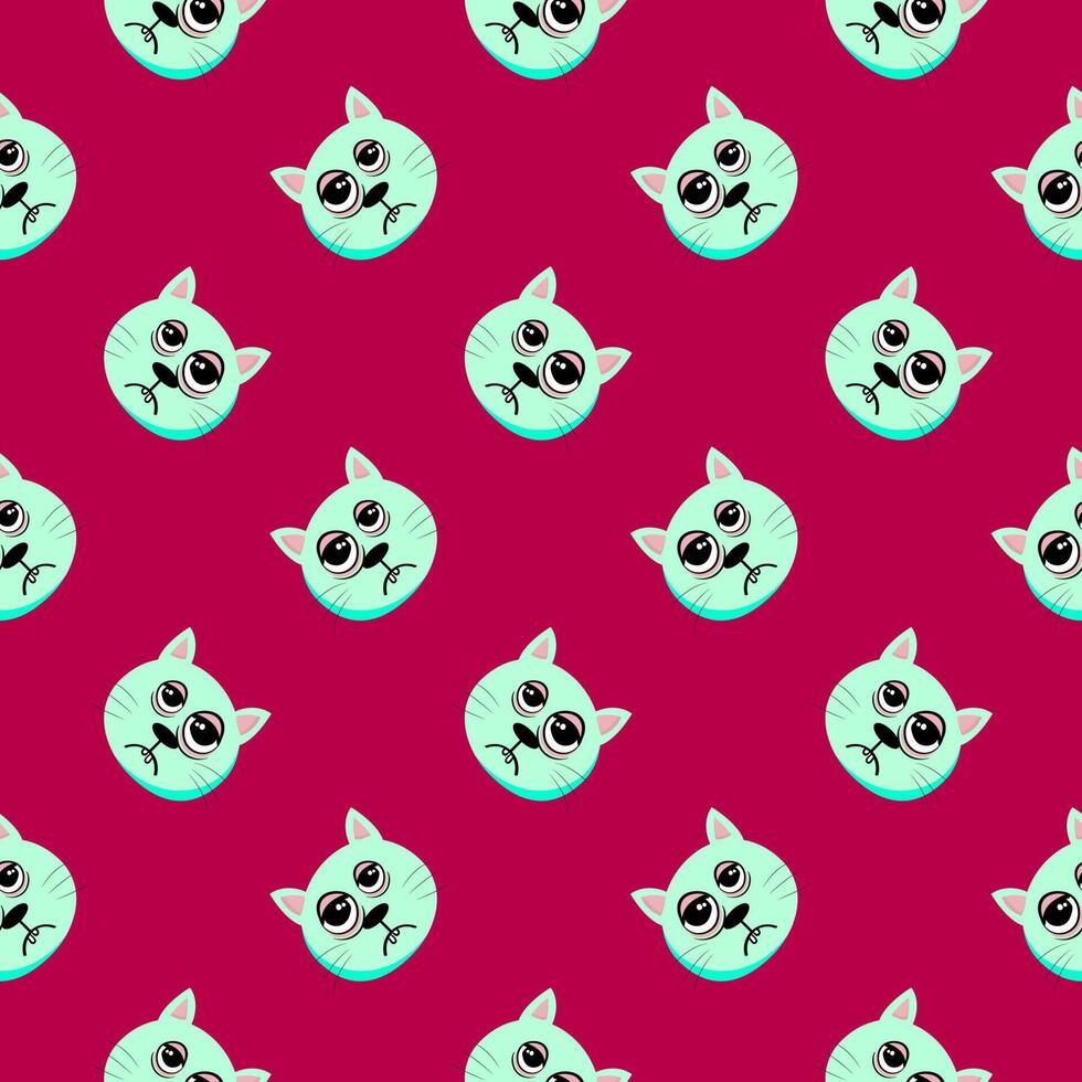 Bored cat, seamless pattern on red background. vector