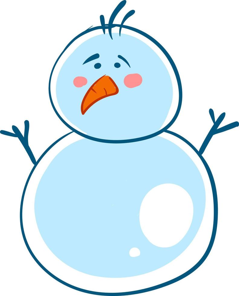 Sad snowman, illustration, vector on white background.