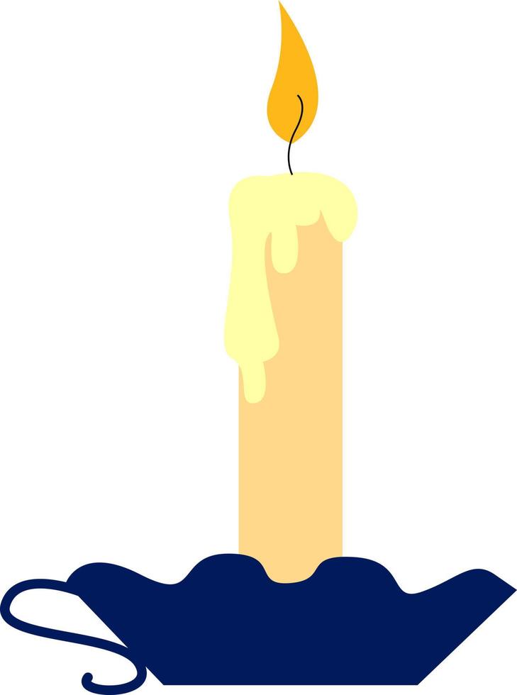 Candle on a plate, illustration, vector on white background.