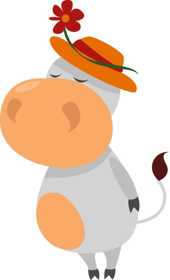 vaca con sombrero, ilustración, vector sobre fondo blanco