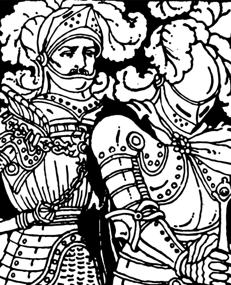 los caballeros del escudo de plata, ilustración vintage vector