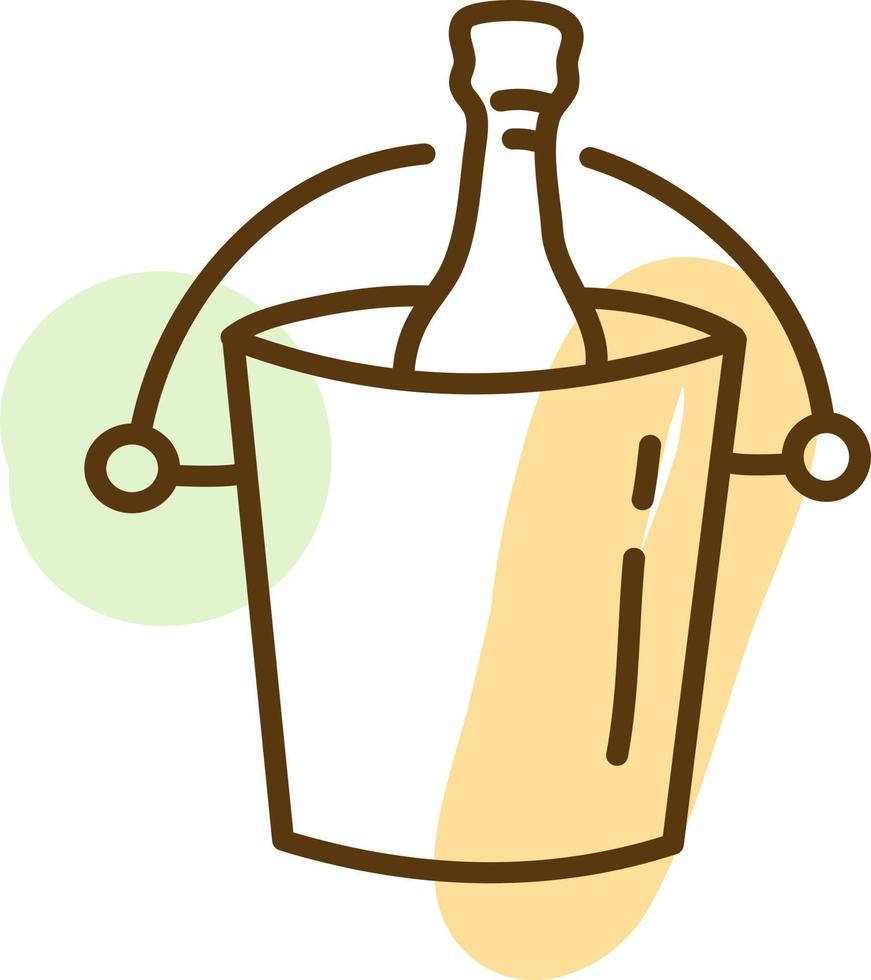 Champagne bottle in ice bucket, illustration, vector on a white background.