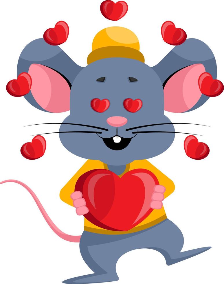 Ratón con corazones, ilustración, vector sobre fondo blanco.