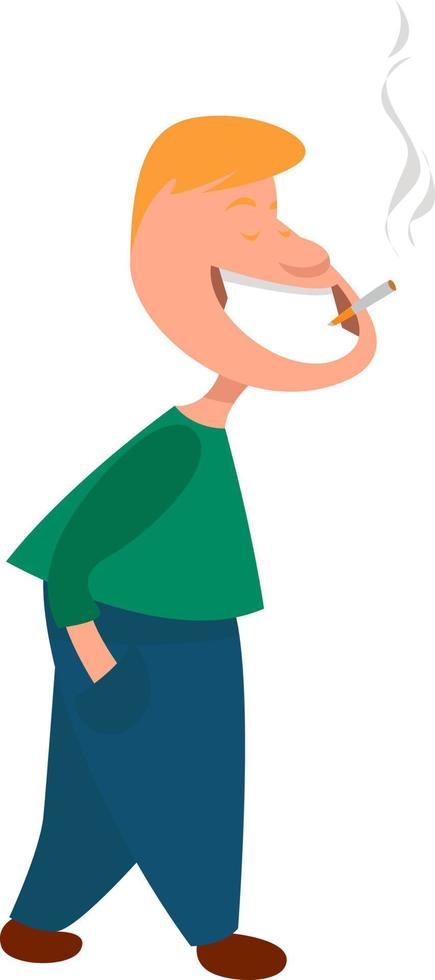 Boy smoking a cigarette, illustration, vector on a white background.