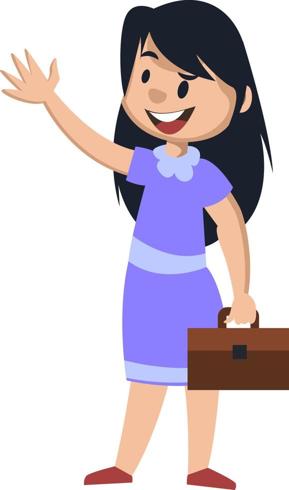 Girl with suitcase, illustration, vector on white background.