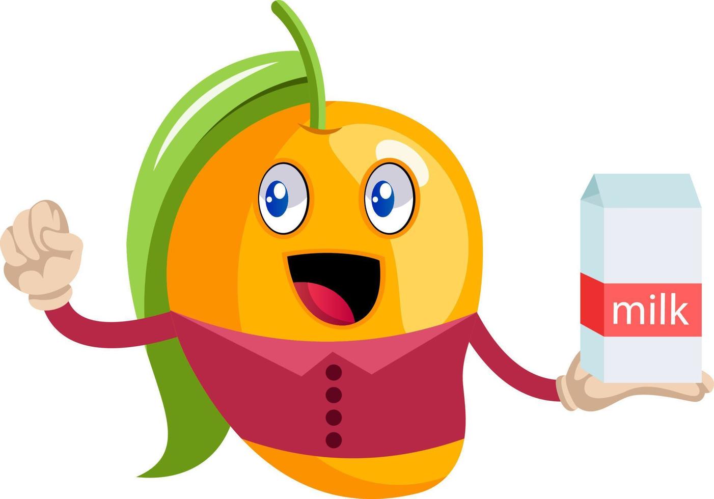 Mango holding milk, illustration, vector on white background.