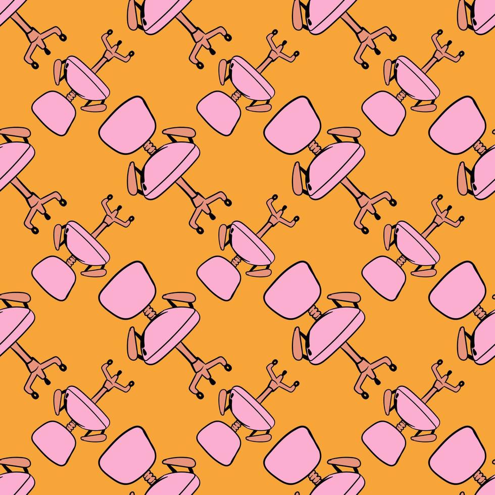 Pink chair with wheels ,seamless pattern on orange background. vector