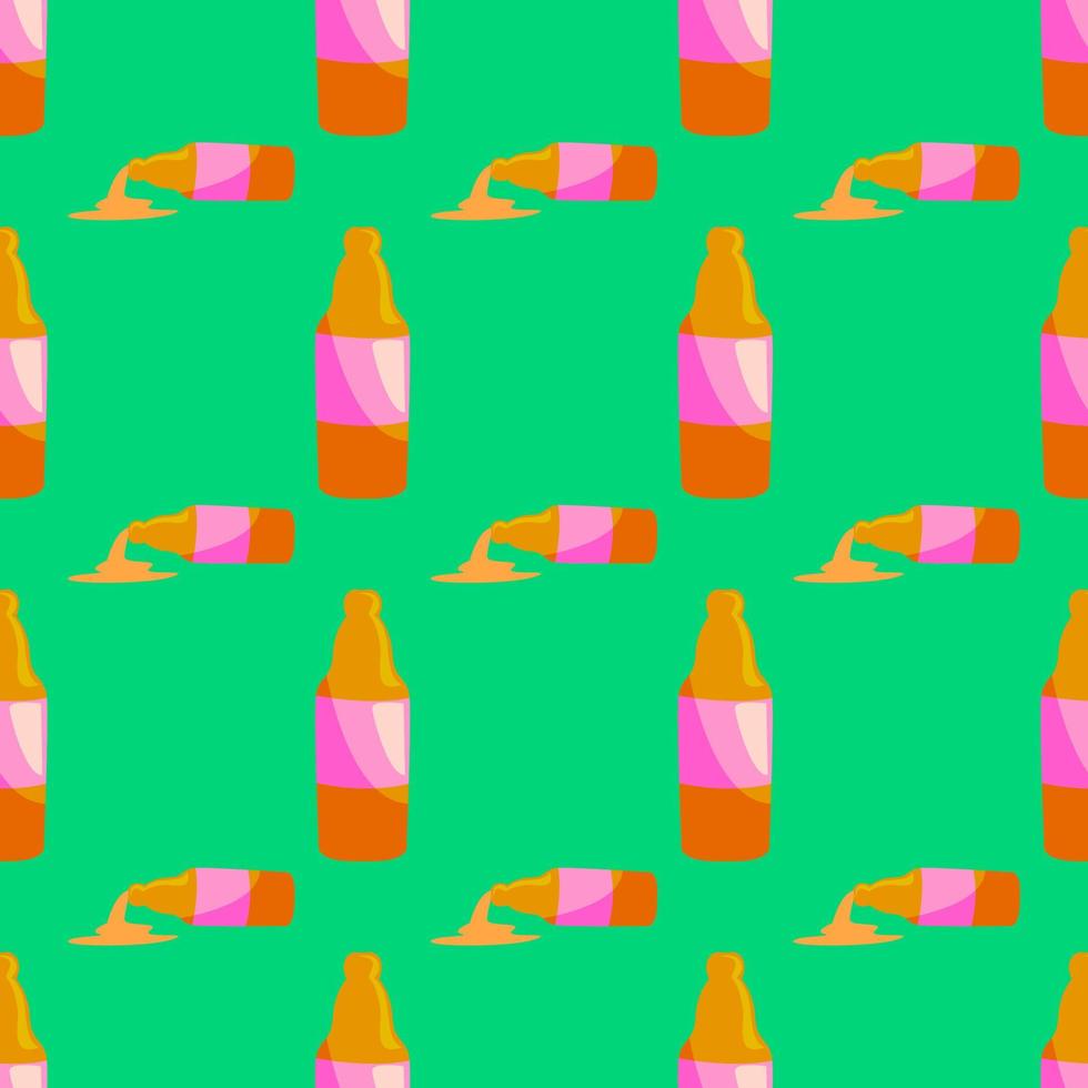 Beer in bottle, seamless pattern on green background. vector