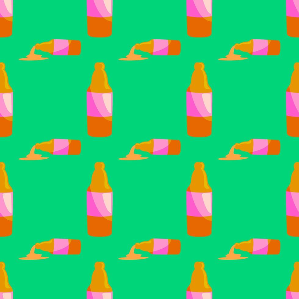 Beer in bottle, seamless pattern on green background. vector