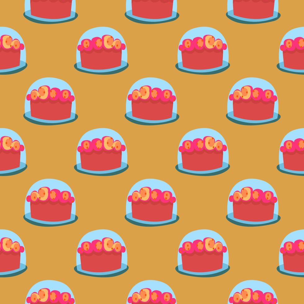 Cake on a plate , seamless pattern on a orange background. vector
