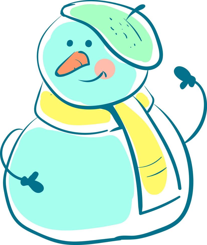 Snowman with scarf, illustration, vector on white background.