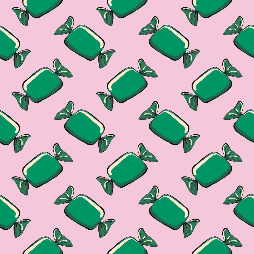 Green candy,seamless pattern on violet background. vector