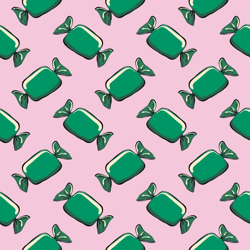 Green candy,seamless pattern on violet background. vector