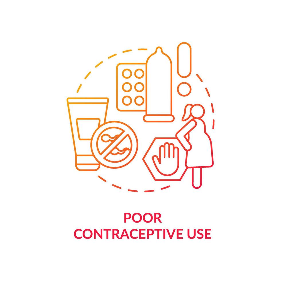 Poor contraceptive use red gradient concept icon. Unplanned pregnancies. Cause of overpopulation abstract idea thin line illustration. Isolated outline drawing. vector