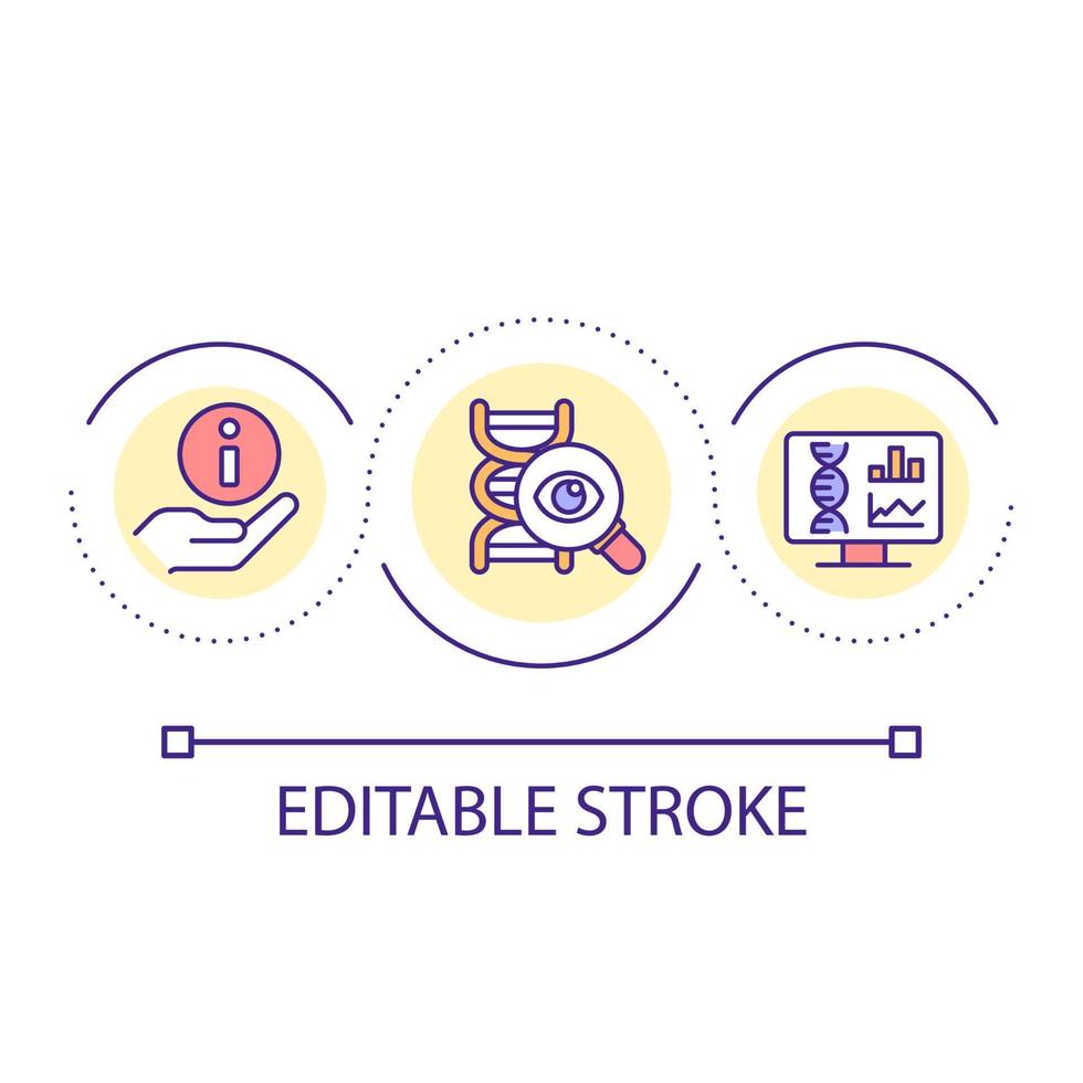 DNA research loop concept icon. Genetic sequencing. Molecular analysis. Virus spreading prevention abstract idea thin line illustration. Isolated outline drawing. Editable stroke. vector