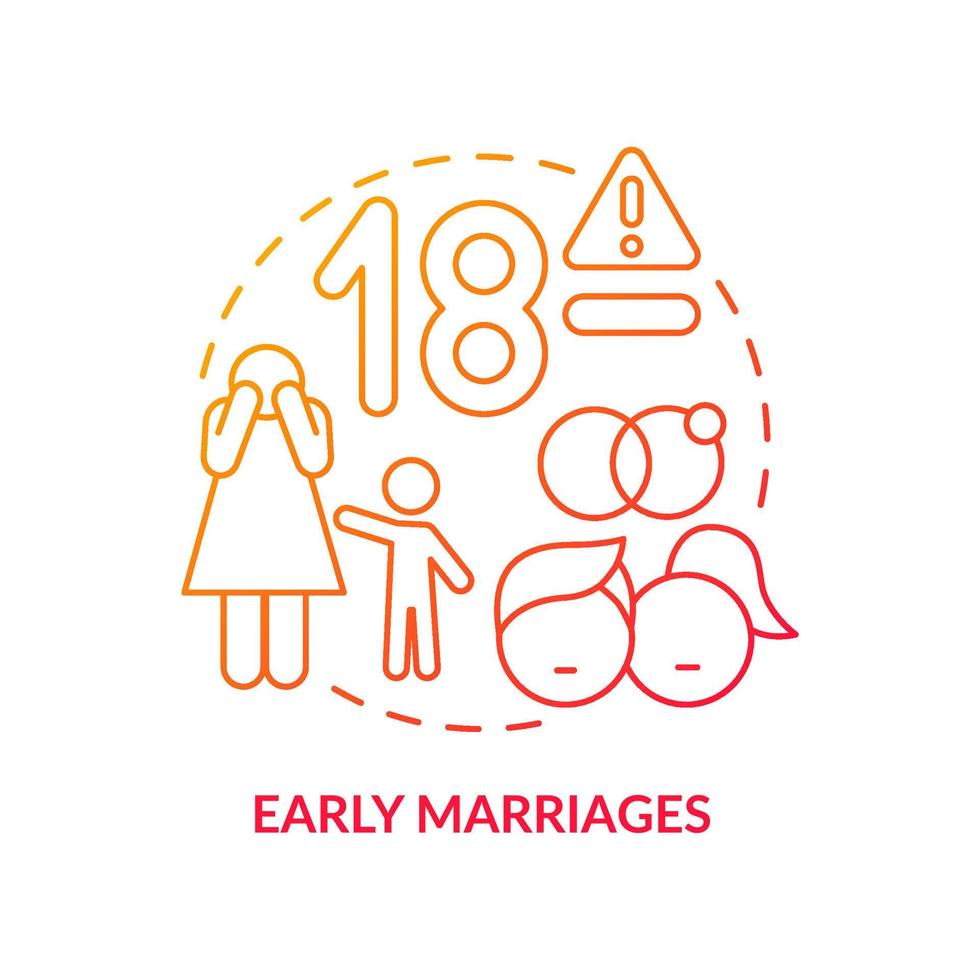 Early marriages red gradient concept icon. Teenagers and children. Social effect of overcrowding abstract idea thin line illustration. Isolated outline drawing. vector