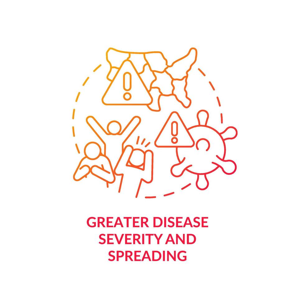 Greater disease severity and spreading red gradient concept icon. Health effect of overcrowding abstract idea thin line illustration. Isolated outline drawing. vector