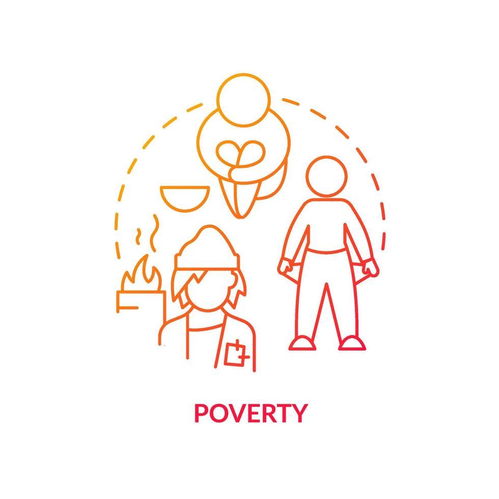 Poverty red gradient concept icon. Low life quality and conditions. Cause of overpopulation abstract idea thin line illustration. Isolated outline drawing. vector