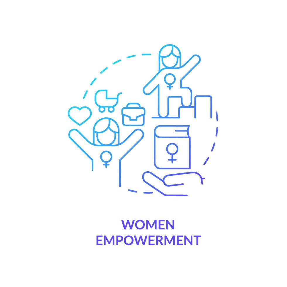 Women empowerment blue gradient concept icon. Society development. Solution to overpopulation abstract idea thin line illustration. Isolated outline drawing. vector
