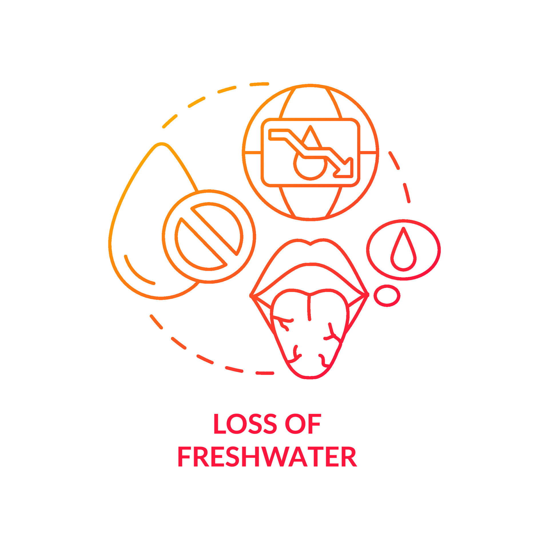 Loss of freshwater red gradient concept icon. Natural resources